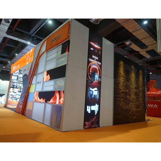Diseño de stand de exposición de soporte de exhibición de aluminio estable 20X20 con luces de pantalla LED